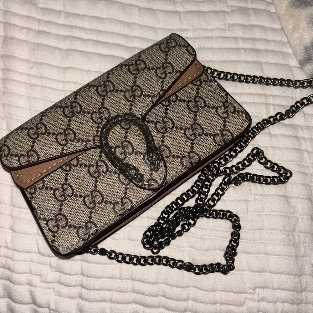 Gucci Beige and Brown Small Crossbody Bag with Chain
